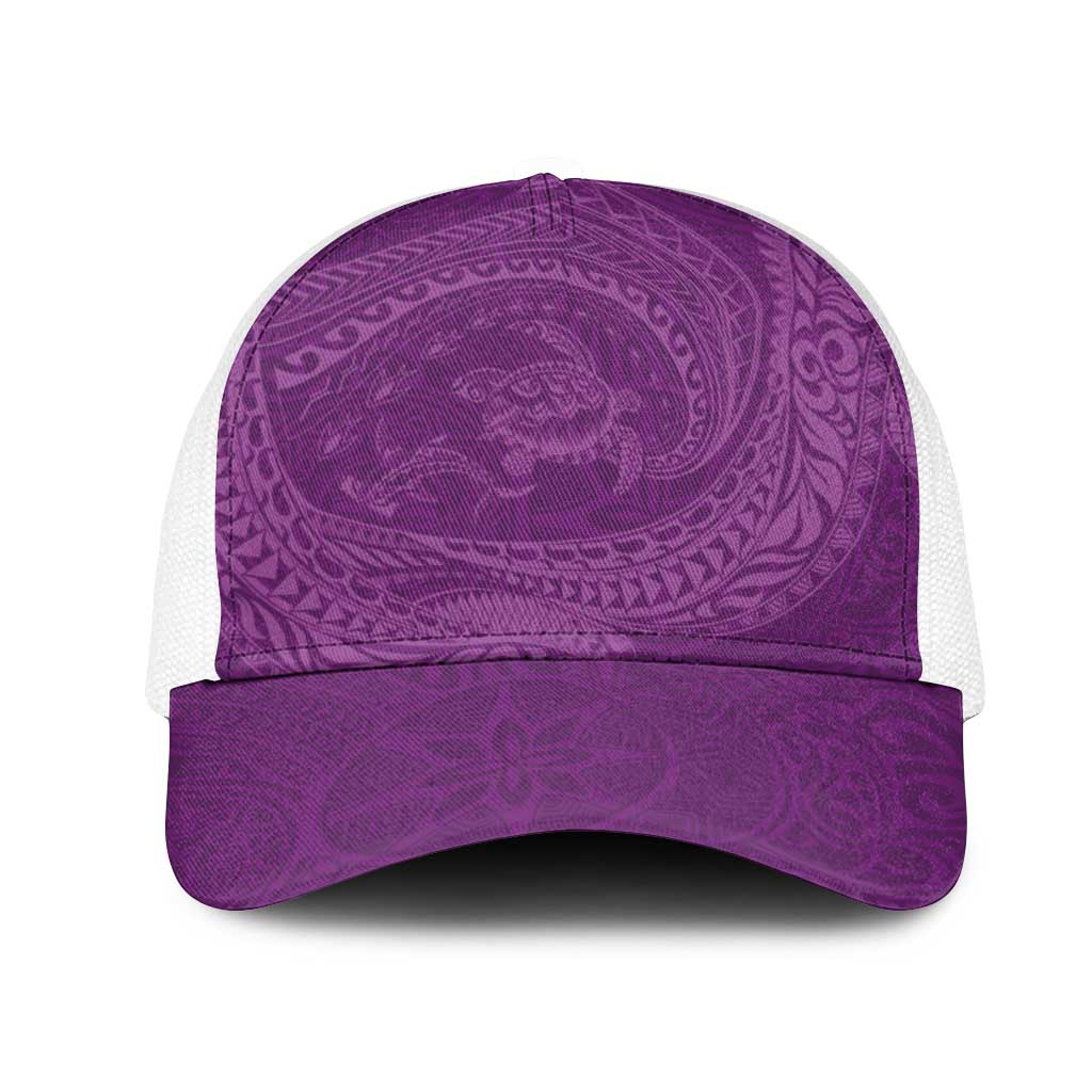 Hawaiian Turtle and Shark Mesh Trucker Cap Kakau Tribal with Polynesian Pattern Pink Color