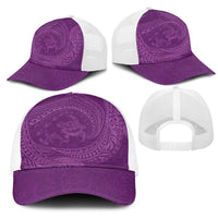 Hawaiian Turtle and Shark Mesh Trucker Cap Kakau Tribal with Polynesian Pattern Pink Color