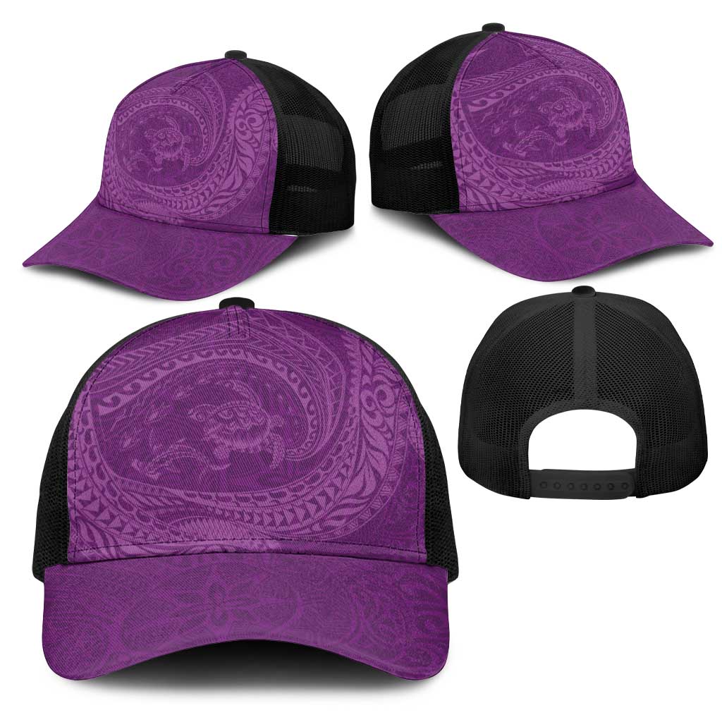 Hawaiian Turtle and Shark Mesh Trucker Cap Kakau Tribal with Polynesian Pattern Pink Color