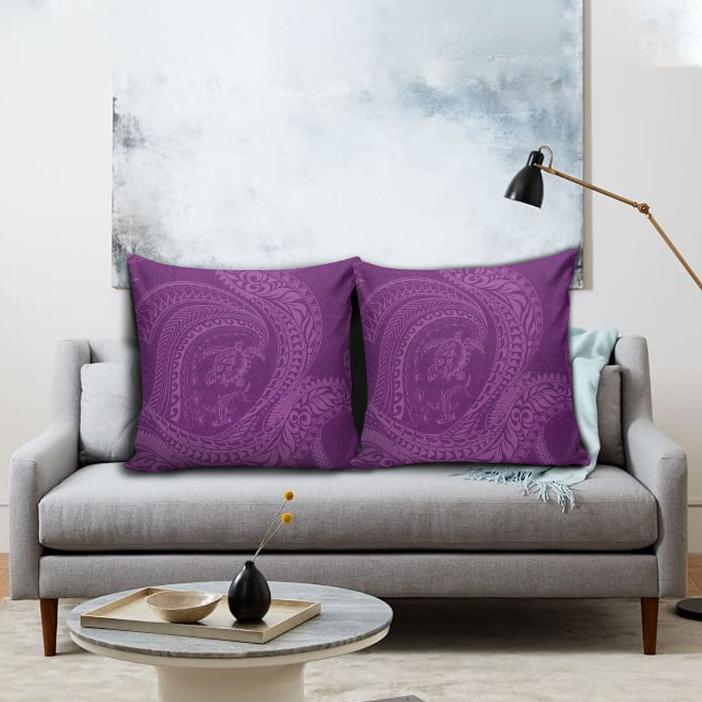 Hawaiian Turtle and Shark Pillow Cover Kakau Tribal with Polynesian Pattern Pink Color