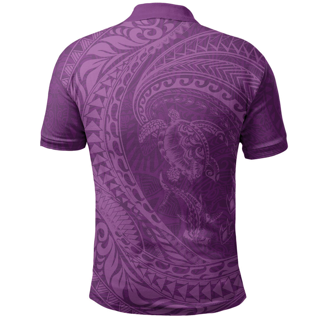 Hawaiian Turtle and Shark Polo Shirt Kakau Tribal with Polynesian Pattern Pink Color