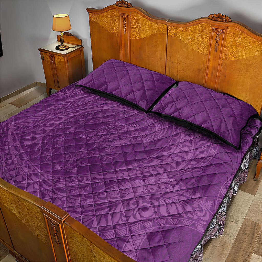 Hawaiian Turtle and Shark Quilt Bed Set Kakau Tribal with Polynesian Pattern Pink Color