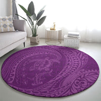 Hawaiian Turtle and Shark Round Carpet Kakau Tribal with Polynesian Pattern Pink Color
