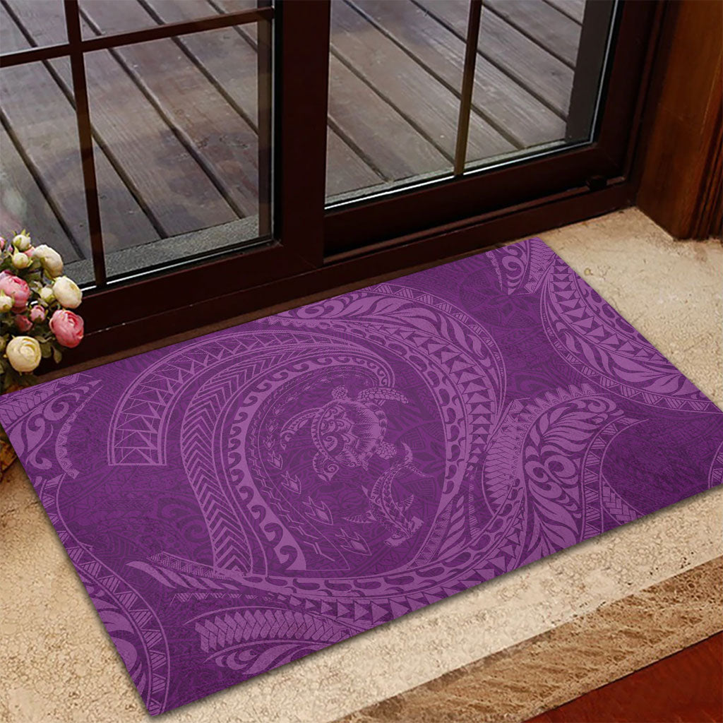 Hawaiian Turtle and Shark Rubber Doormat Kakau Tribal with Polynesian Pattern Pink Color