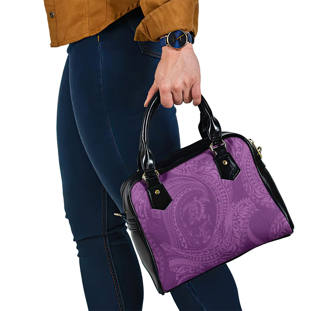 Hawaiian Turtle and Shark Shoulder Handbag Kakau Tribal with Polynesian Pattern Pink Color