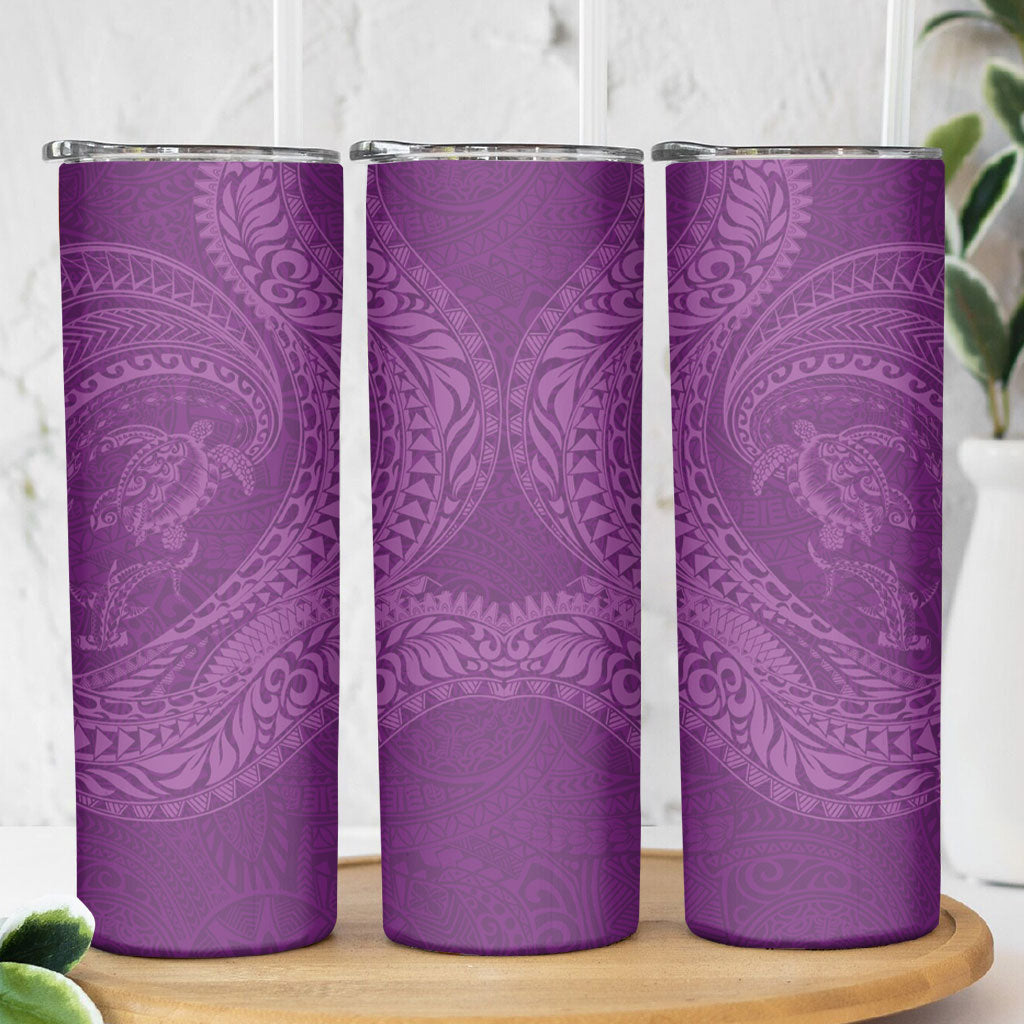 Hawaiian Turtle and Shark Skinny Tumbler Kakau Tribal with Polynesian Pattern Pink Color