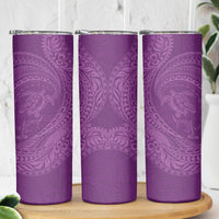 Hawaiian Turtle and Shark Skinny Tumbler Kakau Tribal with Polynesian Pattern Pink Color