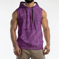 Hawaiian Turtle and Shark Sleeveless Hoodie Kakau Tribal with Polynesian Pattern Pink Color