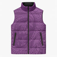Hawaiian Turtle and Shark Sleeveless Puffer Jacket Kakau Tribal with Polynesian Pattern Pink Color