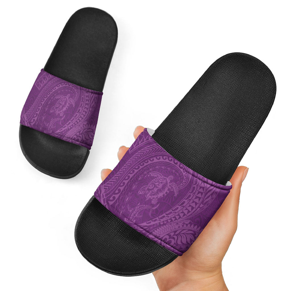 Hawaiian Turtle and Shark Slide Sandals Kakau Tribal with Polynesian Pattern Pink Color