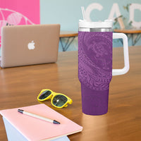 Hawaiian Turtle and Shark Tumbler With Handle Kakau Tribal with Polynesian Pattern Pink Color