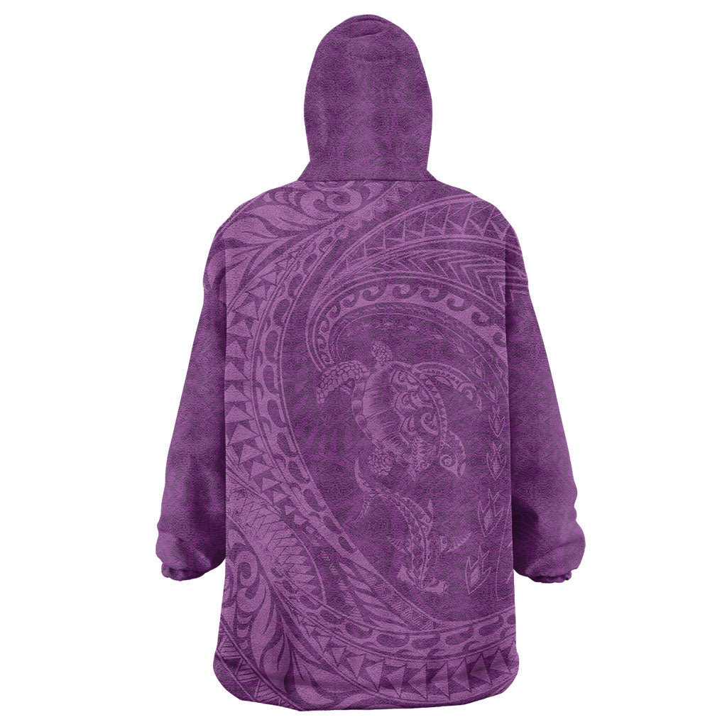 Hawaiian Turtle and Shark Wearable Blanket Hoodie Kakau Tribal with Polynesian Pattern Pink Color