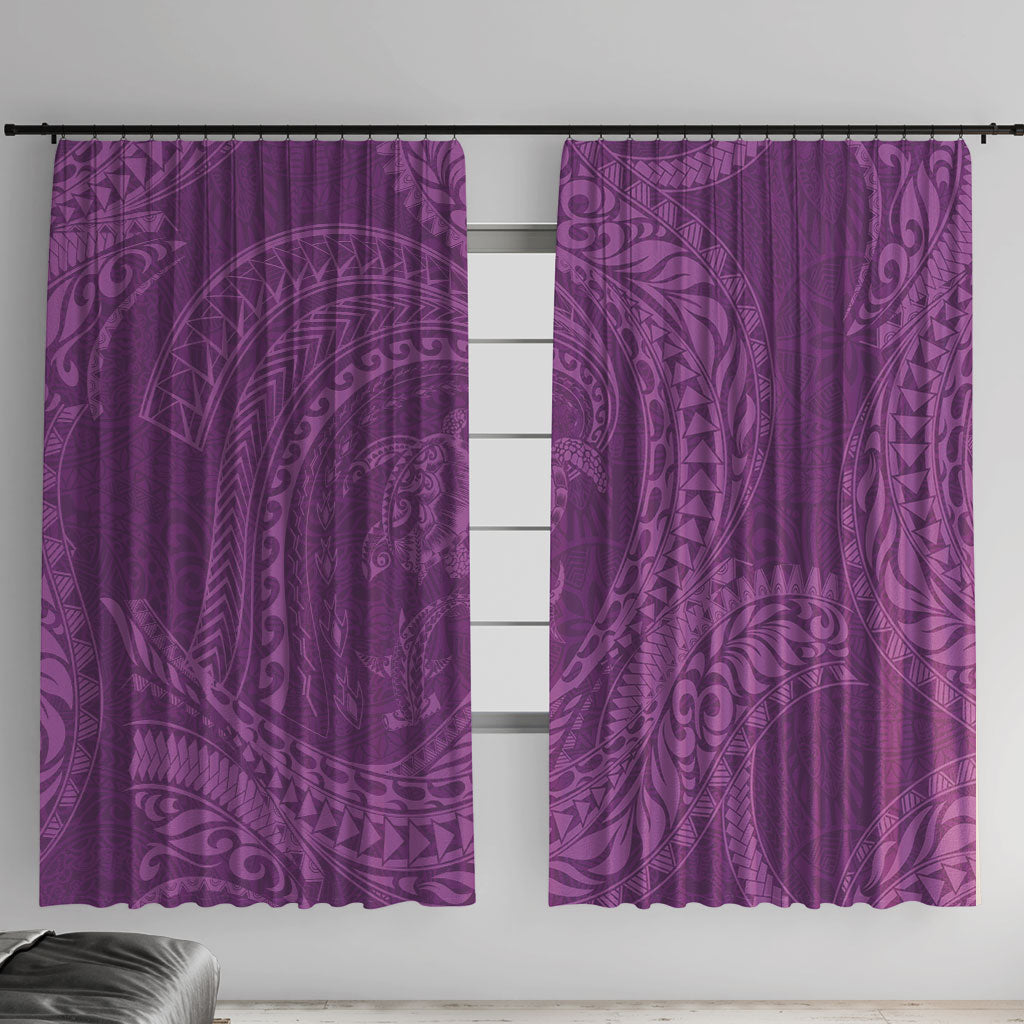 Hawaiian Turtle and Shark Window Curtain Kakau Tribal with Polynesian Pattern Pink Color