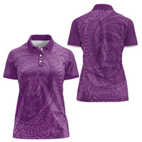 Hawaiian Turtle and Shark Women Polo Shirt Kakau Tribal with Polynesian Pattern Pink Color