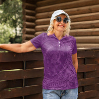 Hawaiian Turtle and Shark Women Polo Shirt Kakau Tribal with Polynesian Pattern Pink Color