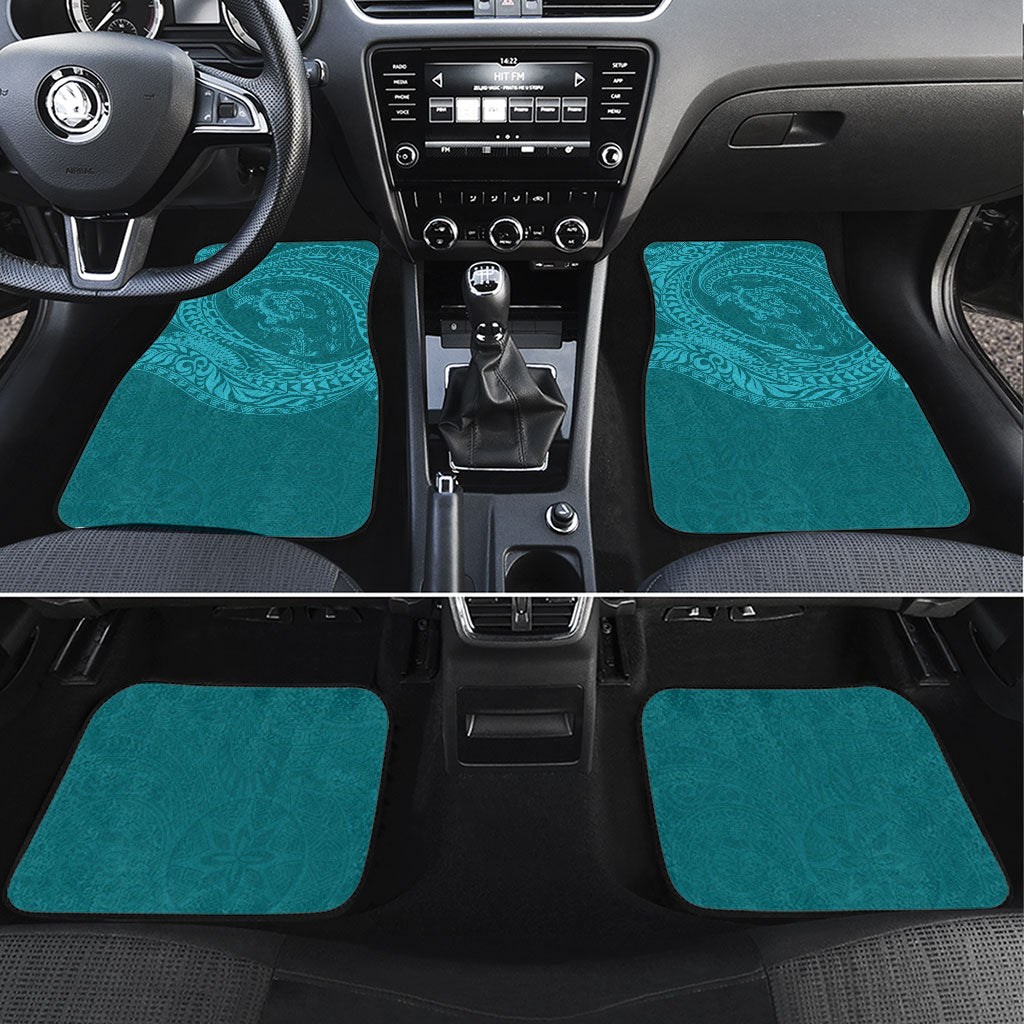 Hawaiian Turtle and Shark Car Mats Kakau Tribal with Polynesian Pattern Turquoise Color