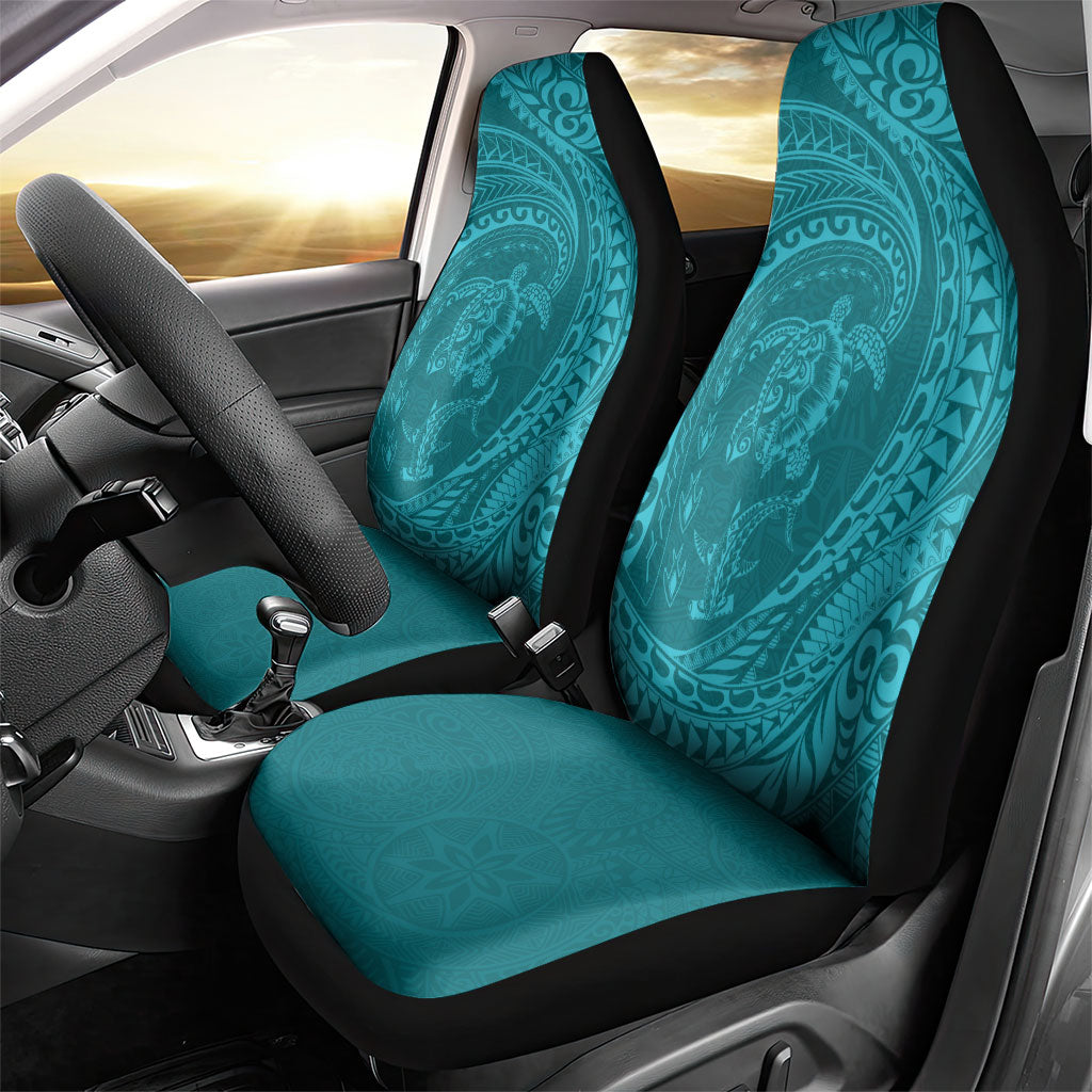 Hawaiian Turtle and Shark Car Seat Cover Kakau Tribal with Polynesian Pattern Turquoise Color
