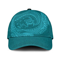 Hawaiian Turtle and Shark Classic Cap Kakau Tribal with Polynesian Pattern Turquoise Color
