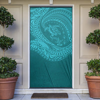 Hawaiian Turtle and Shark Door Cover Kakau Tribal with Polynesian Pattern Turquoise Color