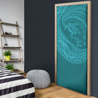 Hawaiian Turtle and Shark Door Cover Kakau Tribal with Polynesian Pattern Turquoise Color