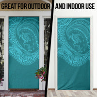 Hawaiian Turtle and Shark Door Cover Kakau Tribal with Polynesian Pattern Turquoise Color