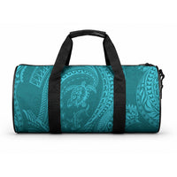 Hawaiian Turtle and Shark Duffle Bag Kakau Tribal with Polynesian Pattern Turquoise Color