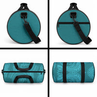 Hawaiian Turtle and Shark Duffle Bag Kakau Tribal with Polynesian Pattern Turquoise Color
