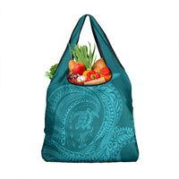 Hawaiian Turtle and Shark Grocery Bag Kakau Tribal with Polynesian Pattern Turquoise Color