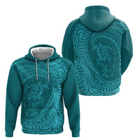 Hawaiian Turtle and Shark Hoodie Kakau Tribal with Polynesian Pattern Turquoise Color