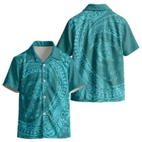 Hawaiian Turtle and Shark Kid Hawaiian Shirt Kakau Tribal with Polynesian Pattern Turquoise Color LT03 - Polynesian Pride