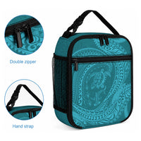 Hawaiian Turtle and Shark Lunch Bag Kakau Tribal with Polynesian Pattern Turquoise Color