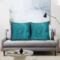 Hawaiian Turtle and Shark Pillow Cover Kakau Tribal with Polynesian Pattern Turquoise Color
