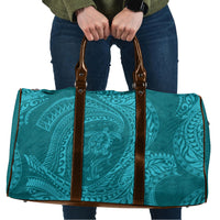 Hawaiian Turtle and Shark Travel Bag Kakau Tribal with Polynesian Pattern Turquoise Color
