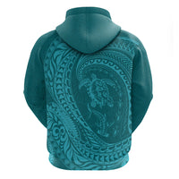 Hawaiian Turtle and Shark Zip Hoodie Kakau Tribal with Polynesian Pattern Turquoise Color