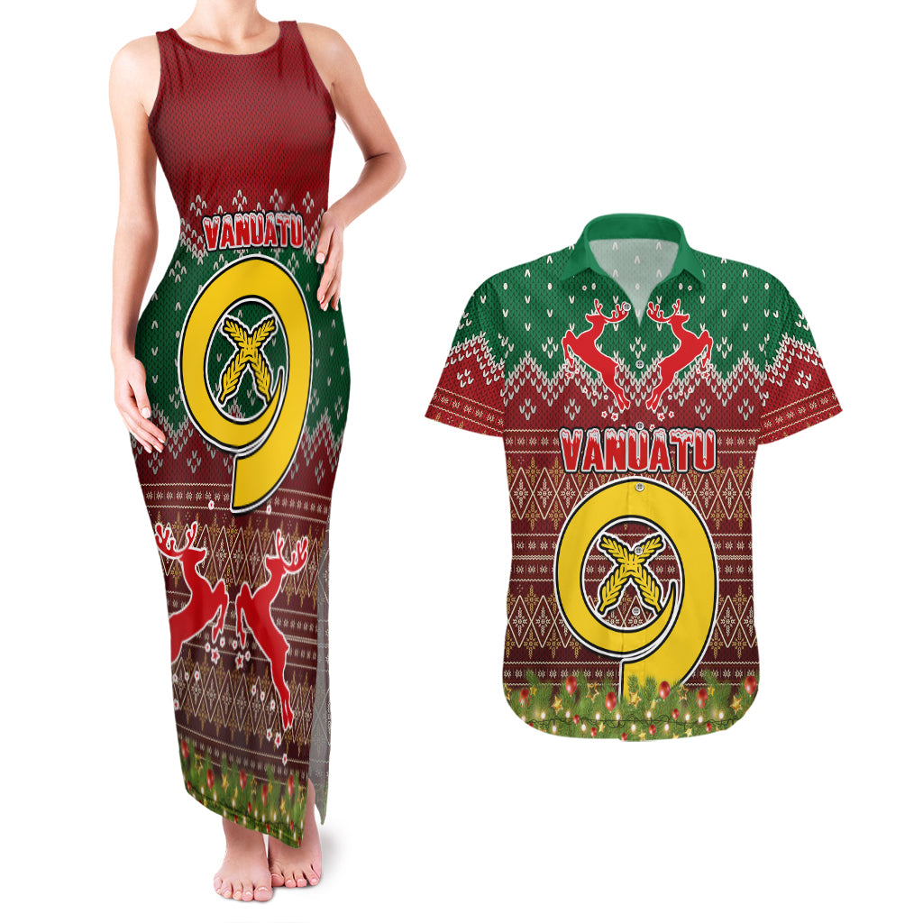 Vanuatu Christmas Couples Matching Tank Maxi Dress and Hawaiian Shirt Pig Tusk Beautiful Merry Xmas Snowflake LT03 Red - Polynesian Pride