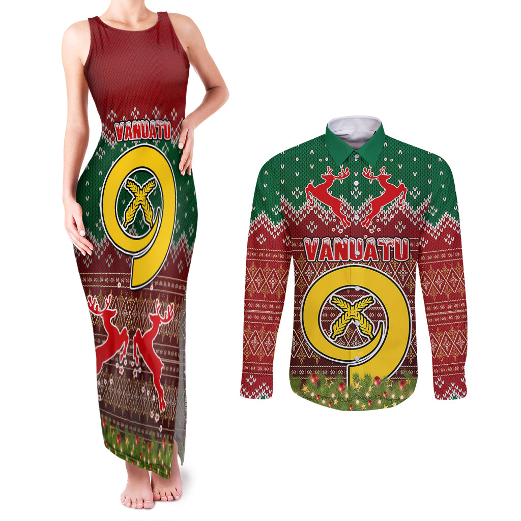Vanuatu Christmas Couples Matching Tank Maxi Dress and Long Sleeve Button Shirts Pig Tusk Beautiful Merry Xmas Snowflake LT03 Red - Polynesian Pride