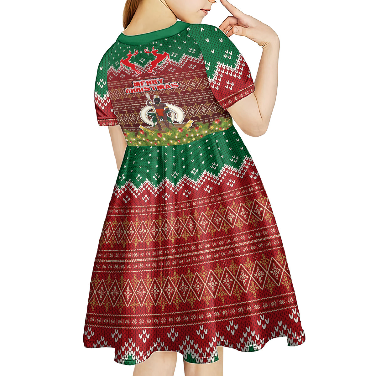 Vanuatu Christmas Kid Short Sleeve Dress Pig Tusk Beautiful Merry Xmas Snowflake LT03 - Polynesian Pride