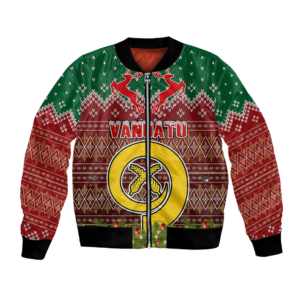 Personalised Vanuatu Christmas Bomber Jacket Pig Tusk Beautiful Merry Xmas Snowflake LT03 Unisex Red - Polynesian Pride