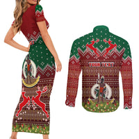 Personalised Vanuatu Christmas Couples Matching Short Sleeve Bodycon Dress and Long Sleeve Button Shirts Pig Tusk Beautiful Merry Xmas Snowflake LT03 - Polynesian Pride