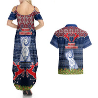 Guam Christmas Couples Matching Summer Maxi Dress and Hawaiian Shirt Chamorro Guam Tattoos Beautiful Merry Xmas Snowflake LT03 - Polynesian Pride