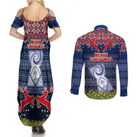 Guam Christmas Couples Matching Summer Maxi Dress and Long Sleeve Button Shirts Chamorro Guam Tattoos Beautiful Merry Xmas Snowflake LT03 - Polynesian Pride