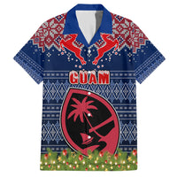 Guam Christmas Family Matching Puletasi Dress and Hawaiian Shirt Chamorro Guam Tattoos Beautiful Merry Xmas Snowflake LT03 Dad's Shirt - Short Sleeve Blue - Polynesian Pride
