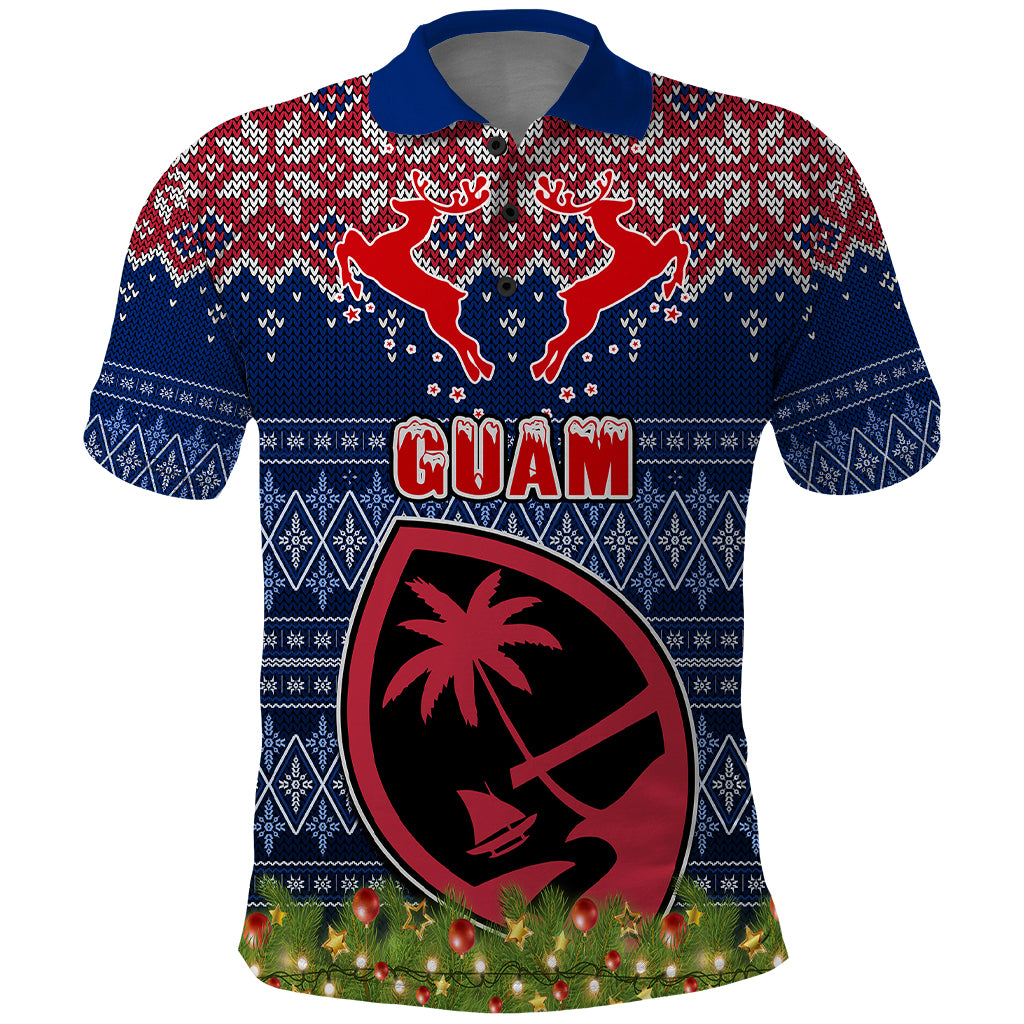 Guam Christmas Polo Shirt Chamorro Guam Tattoos Beautiful Merry Xmas Snowflake LT03 Blue - Polynesian Pride