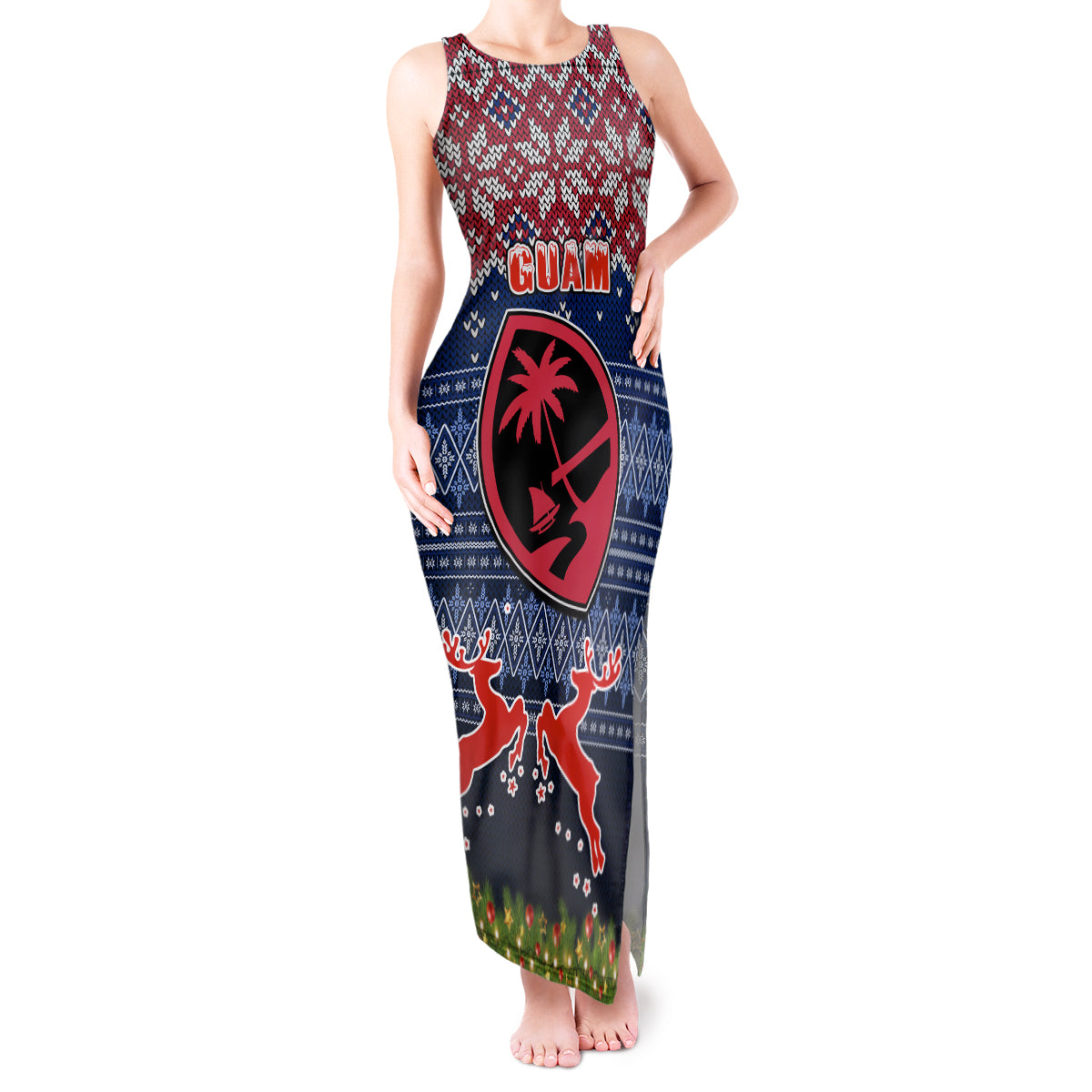 Guam Christmas Tank Maxi Dress Chamorro Guam Tattoos Beautiful Merry Xmas Snowflake LT03 Women Blue - Polynesian Pride