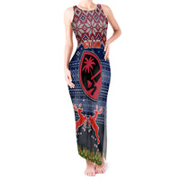 Guam Christmas Tank Maxi Dress Chamorro Guam Tattoos Beautiful Merry Xmas Snowflake LT03 Women Blue - Polynesian Pride