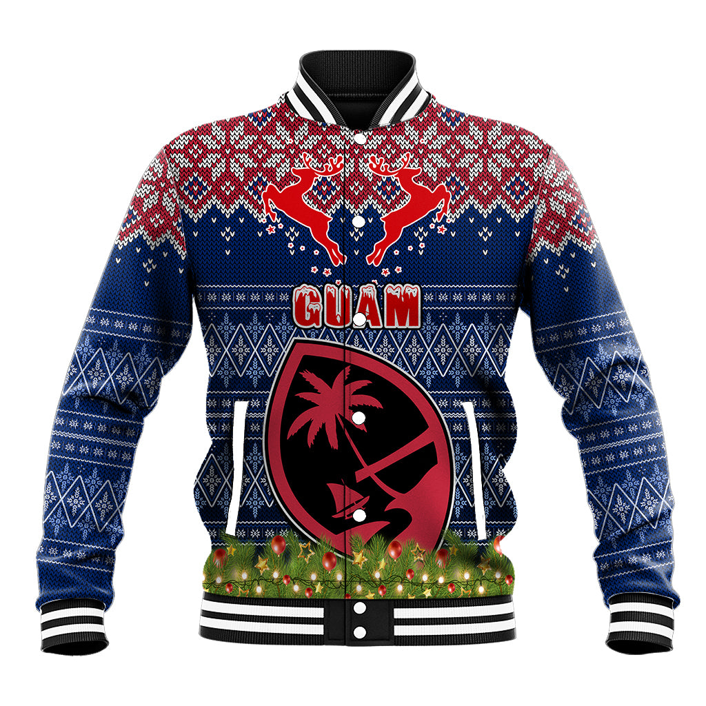 Personalised Guam Christmas Baseball Jacket Chamorro Guam Tattoos Beautiful Merry Xmas Snowflake LT03 Unisex Blue - Polynesian Pride