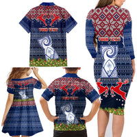 Personalised Guam Christmas Family Matching Long Sleeve Bodycon Dress and Hawaiian Shirt Chamorro Guam Tattoos Beautiful Merry Xmas Snowflake LT03 - Polynesian Pride