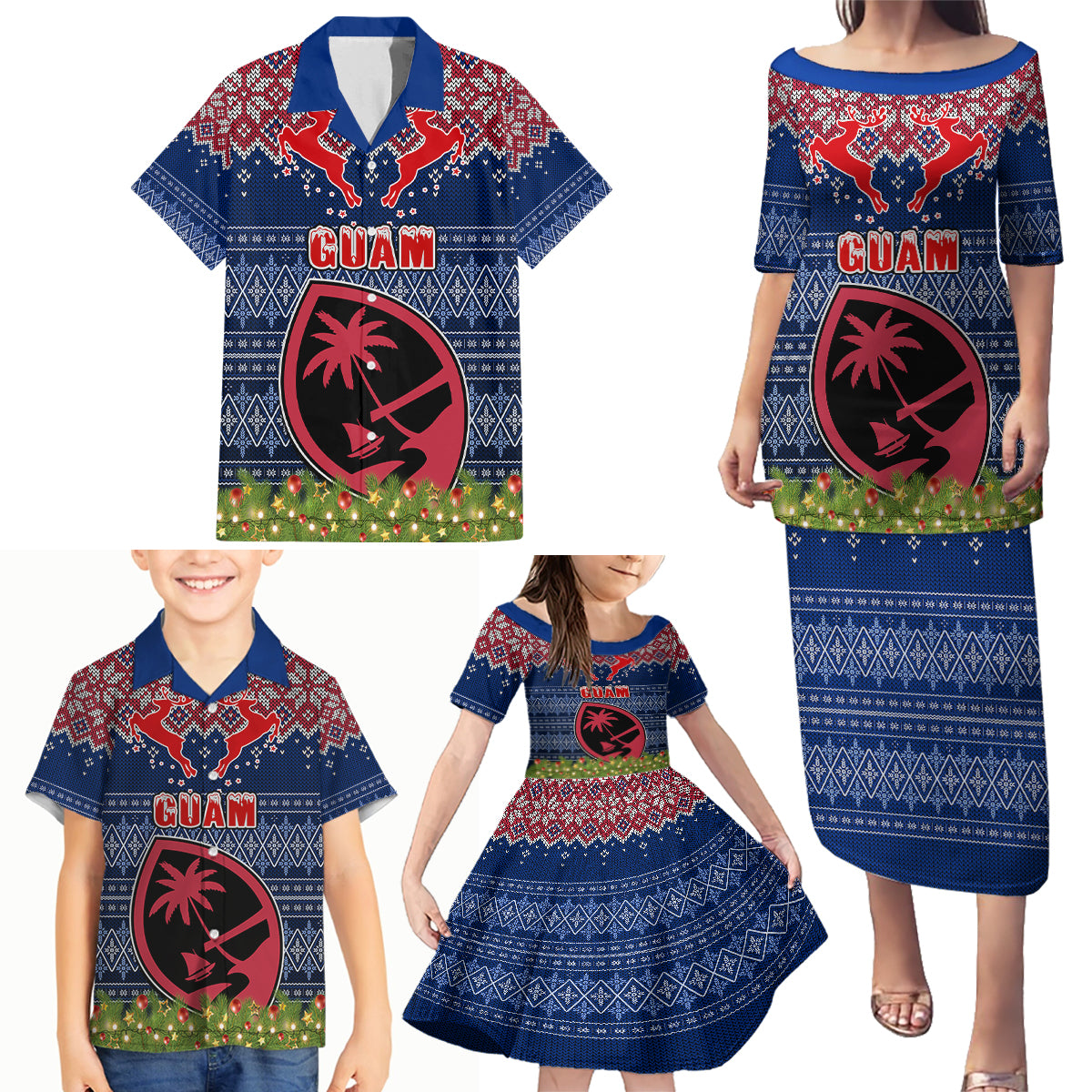 Personalised Guam Christmas Family Matching Puletasi Dress and Hawaiian Shirt Chamorro Guam Tattoos Beautiful Merry Xmas Snowflake LT03 - Polynesian Pride