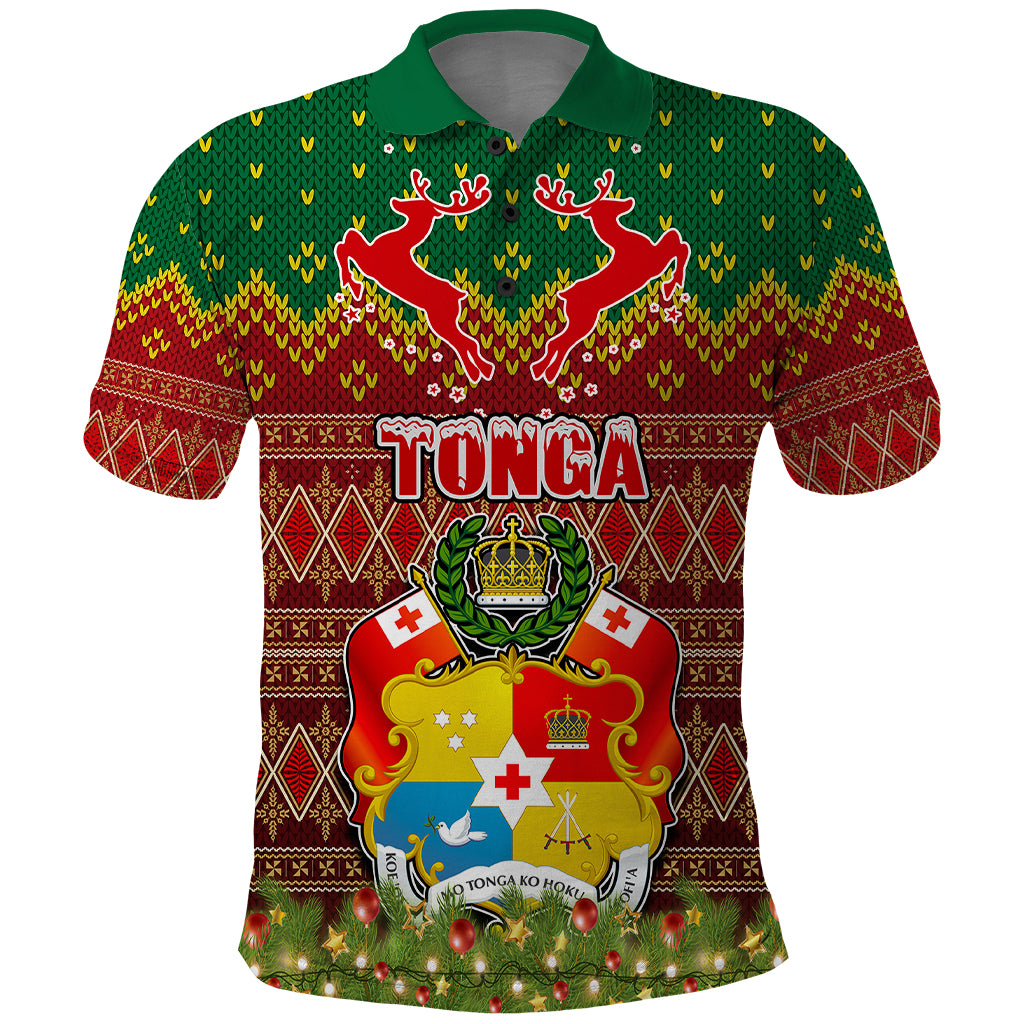 Tonga Christmas Polo Shirt Coat of Arms and Map Beautiful Merry Xmas Snowflake LT03 Red - Polynesian Pride