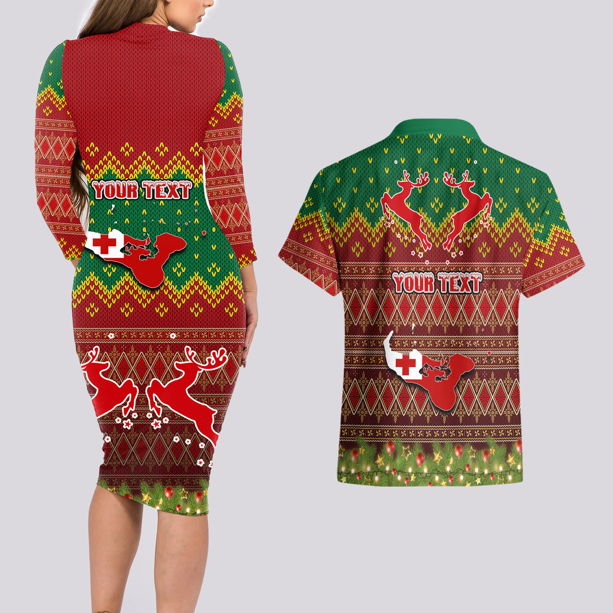 Personalised Tonga Christmas Couples Matching Long Sleeve Bodycon Dress and Hawaiian Shirt Coat of Arms and Map Beautiful Merry Xmas Snowflake LT03 - Polynesian Pride
